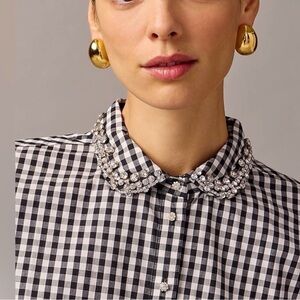 NWT $198 J. Crew Collection Embellished Cotton Poplin Cropped Shirt Gingham, 10
